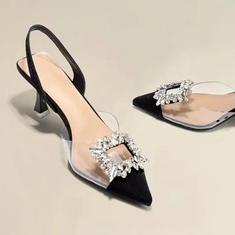 Spring and Autumn Banquet Comfortable Crystal Transparent Solid Color Pointed Toe Women's High Heels