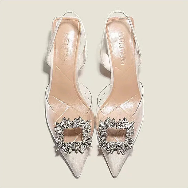 Spring and Autumn Banquet Comfortable Crystal Transparent Solid Color Pointed Toe Women's High Heels