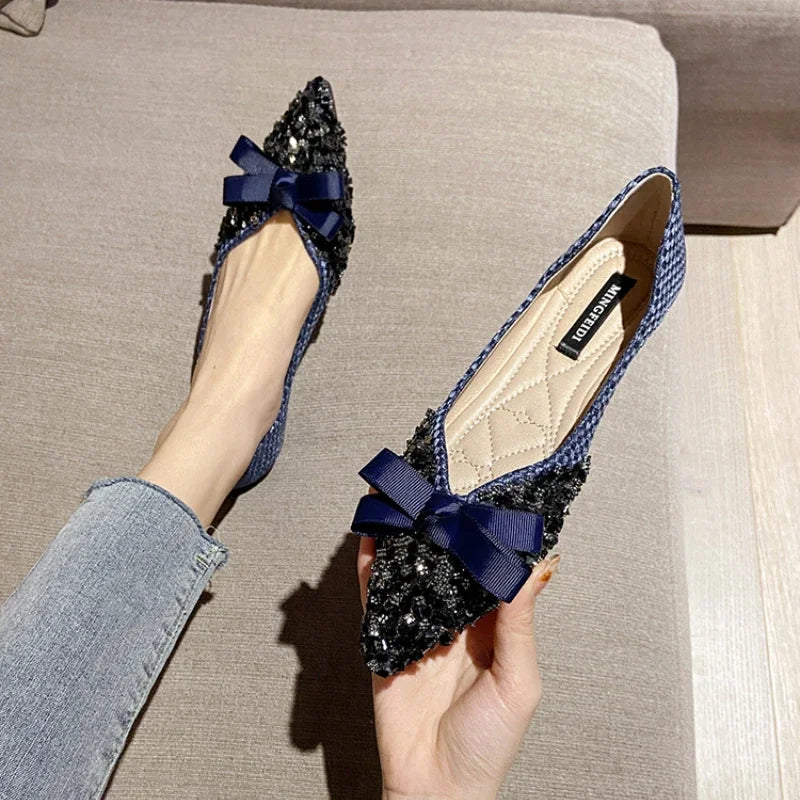 Women Pointed Toe Shoes New Bow-knot Ladies Casual Slip on Flat Walking Shoes