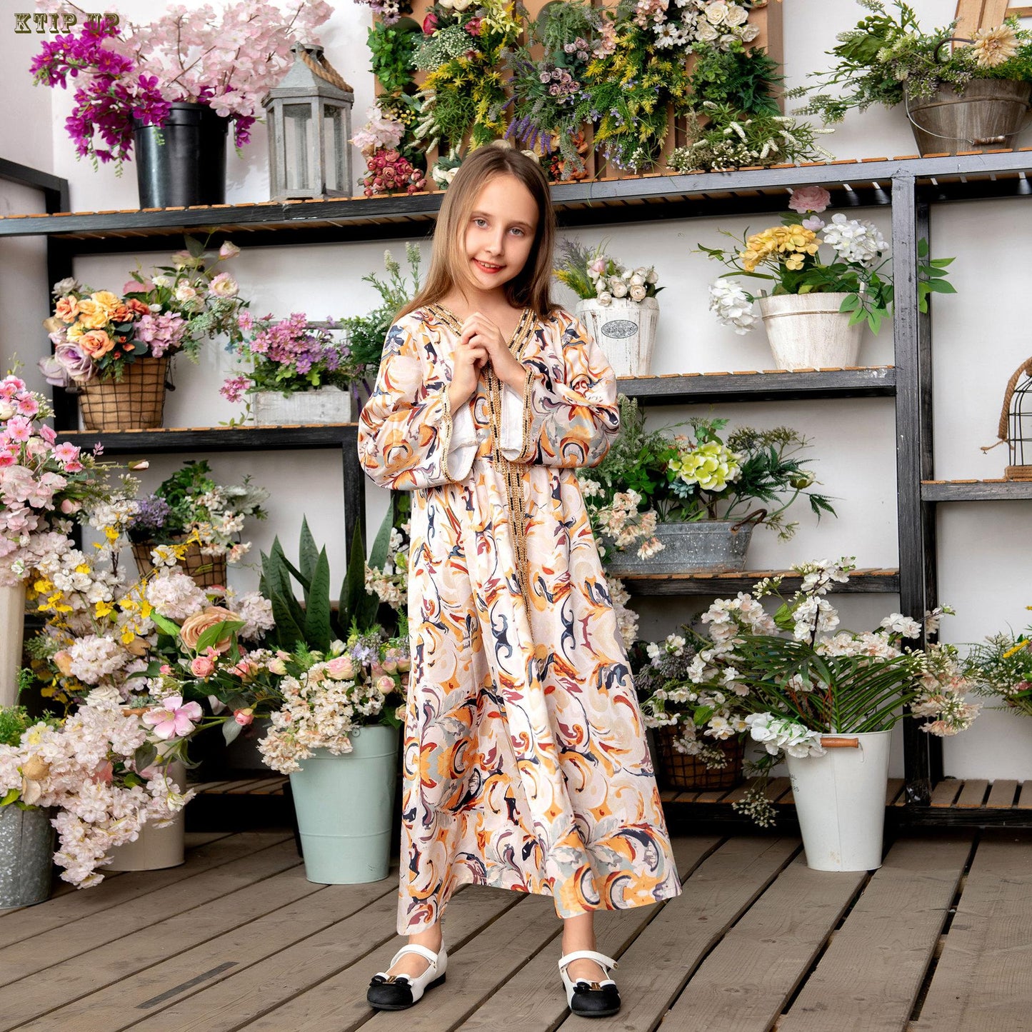 Girls Dress Print Long Sleeve Long Robe