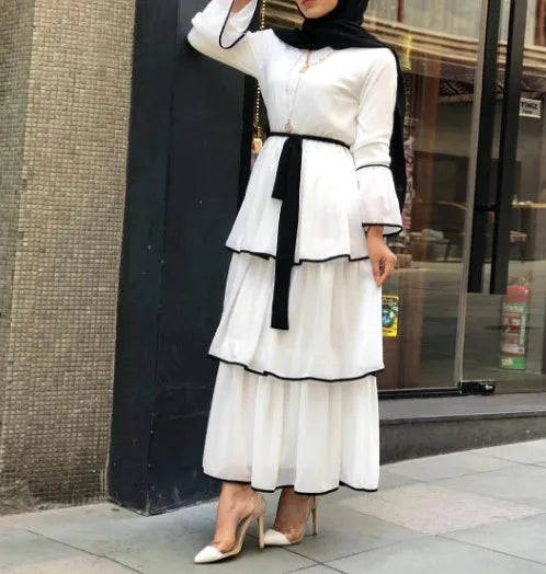 Abaya Ruffles Fashion Full Sleeve Casual New Ladies Moroccan  Long Maxi Dresses