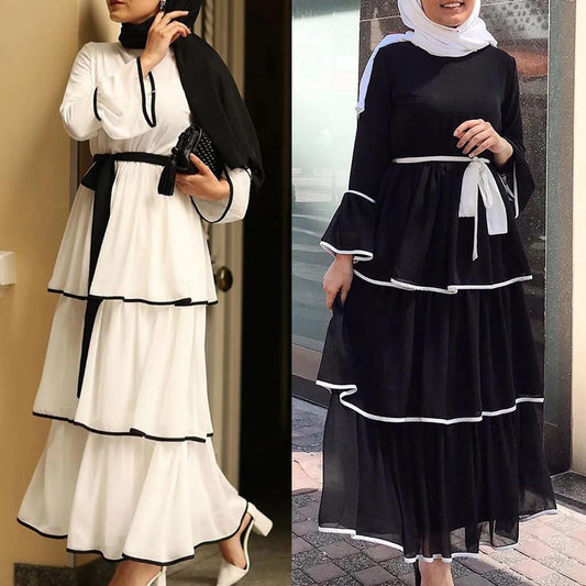 Abaya Ruffles Fashion Full Sleeve Casual New Ladies Moroccan  Long Maxi Dresses