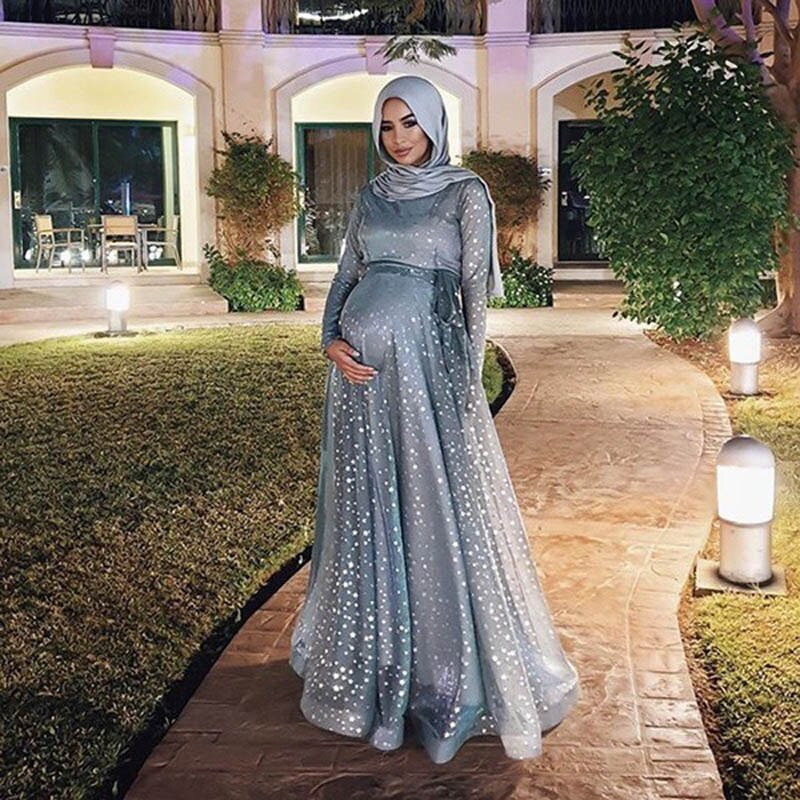 Muslim Digital Print Maternity Dress Islamic Arabian Turkish Fashion Temperament Pregnancy Dress