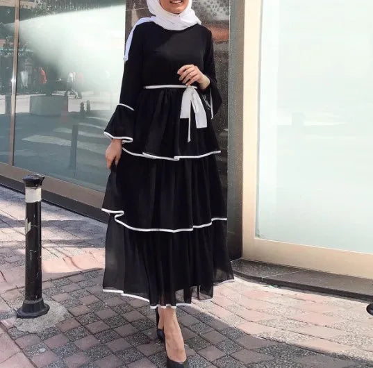 Abaya Ruffles Fashion Full Sleeve Casual New Ladies Moroccan  Long Maxi Dresses