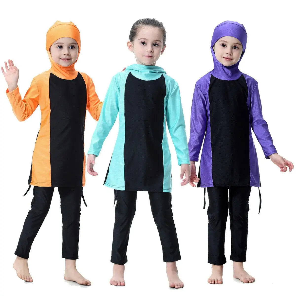 Islamic Swimming Suit For Girls Long Sleeve Hooded Swimwear Modest