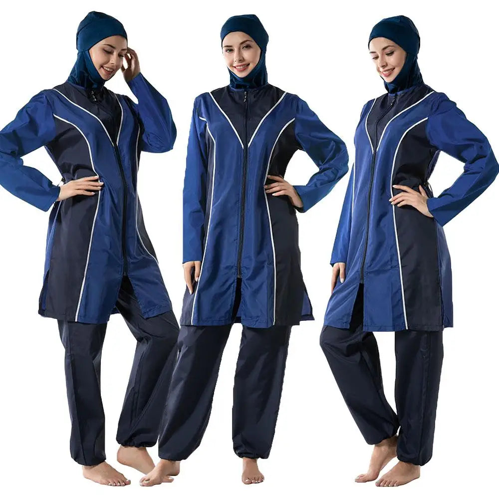 3PCS Women Full Cover Long Sleeve Swimsuit Muslim Hijab Swimwear