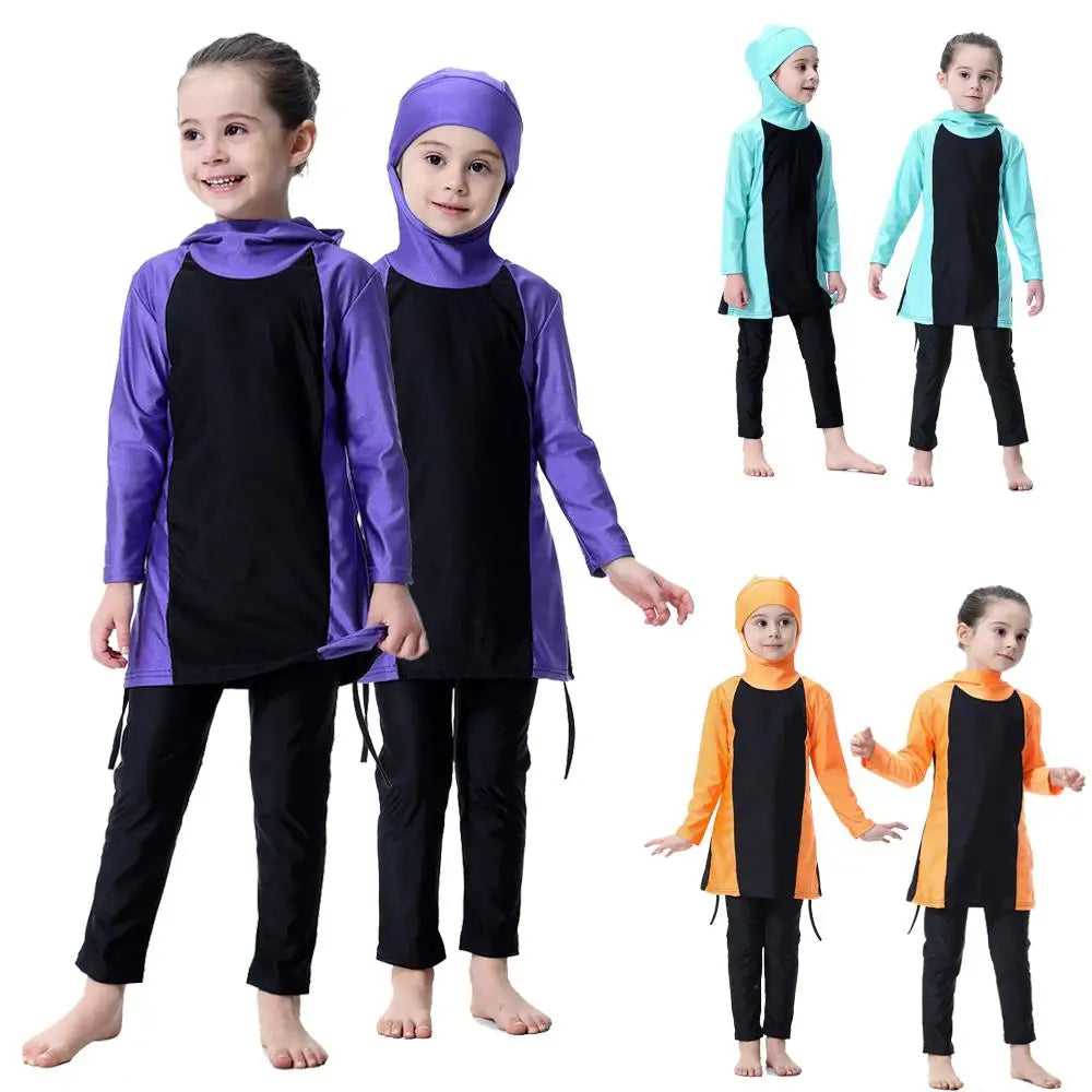 Islamic Swimming Suit For Girls Long Sleeve Hooded Swimwear Modest