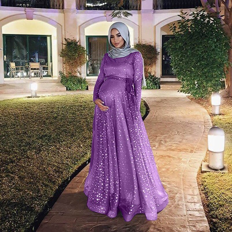 Muslim Digital Print Maternity Dress Islamic Arabian Turkish Fashion Temperament Pregnancy Dress