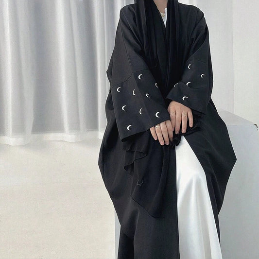 Elegant Humble Moon Embroidery Sleeve Abaya Shawl Cape