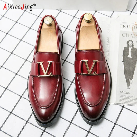 New Designer Men's Leather Shoes Luxury Brand Buckle Men's Loafers