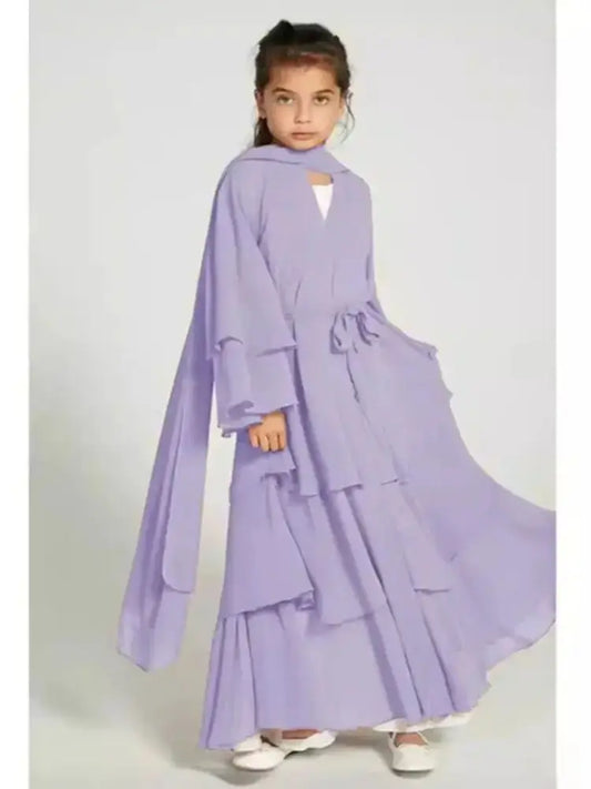 Chiffon Muslim Kids Abaya Girls Set Dubai style