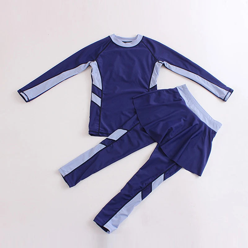 Two Piece Burkini Kids Girls Muslim Swimsuit With Skirt Islamic Long Sleeve Swimming Suit