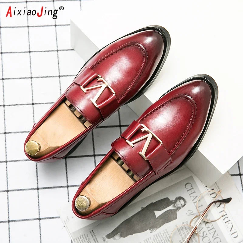 New Designer Men's Leather Shoes Luxury Brand Buckle Men's Loafers