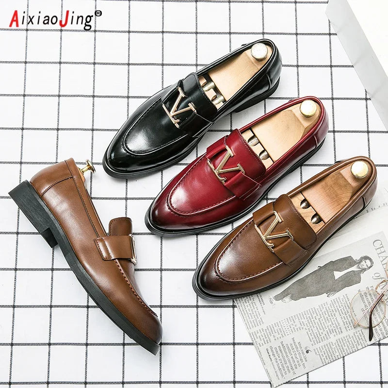 New Designer Men's Leather Shoes Luxury Brand Buckle Men's Loafers