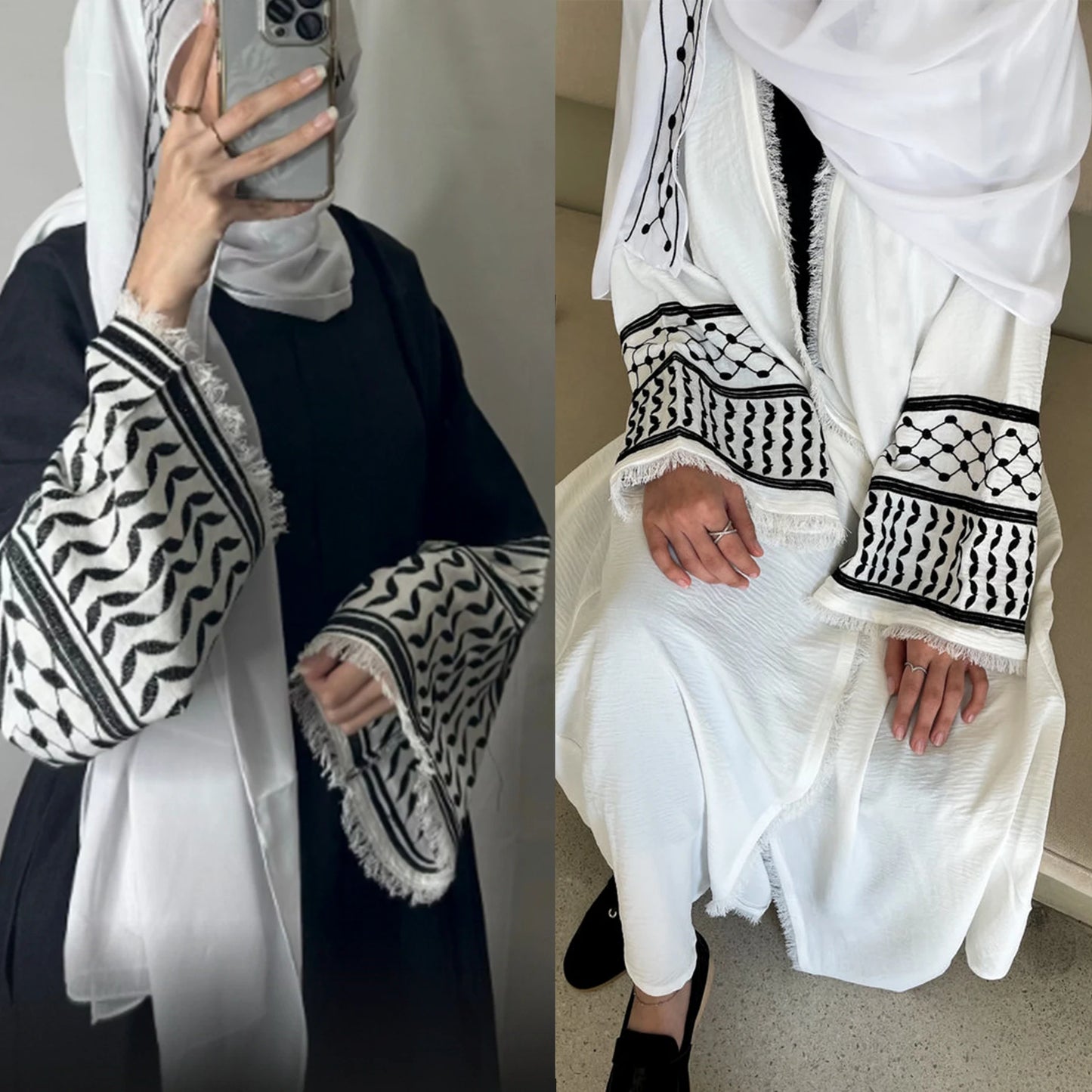 2024 Wrinkle Soft Crepe Embroidery Abaya Palestine design