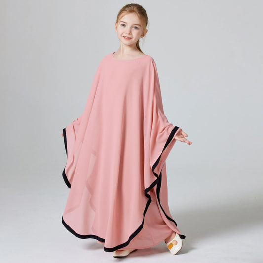 Girls Long Sleeve Chiffon Kids Abaya jilbab 2PCS Dress