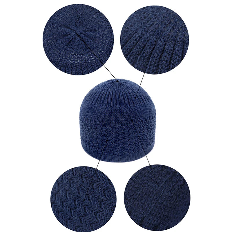 Casual Knitted Muslim Men Prayer Hats Winter Warm Beanies Cap