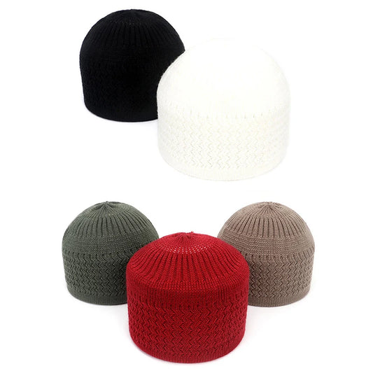 Winter Knitted Muslim Men Prayer Hats Warm Male Beanies Cap