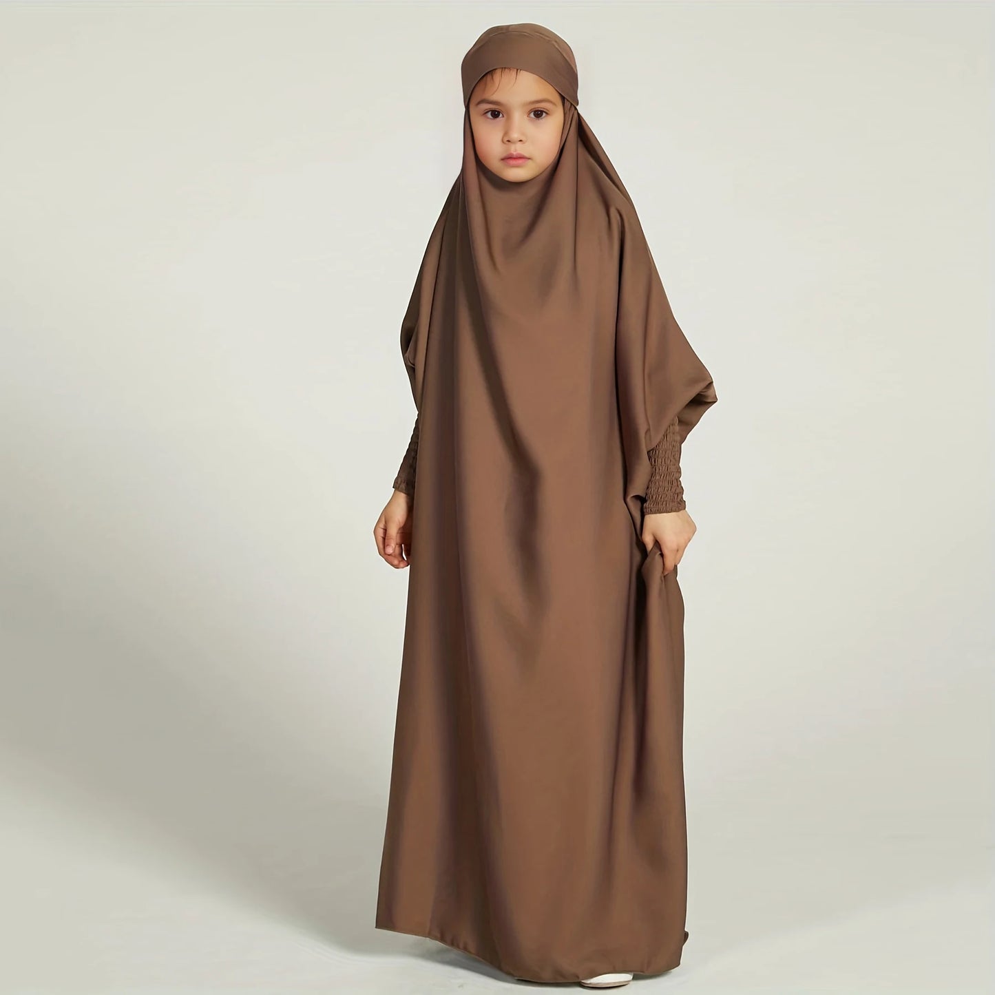 kids Girls prayer jilbab Solid Long Kaftan Robe Dress Kids