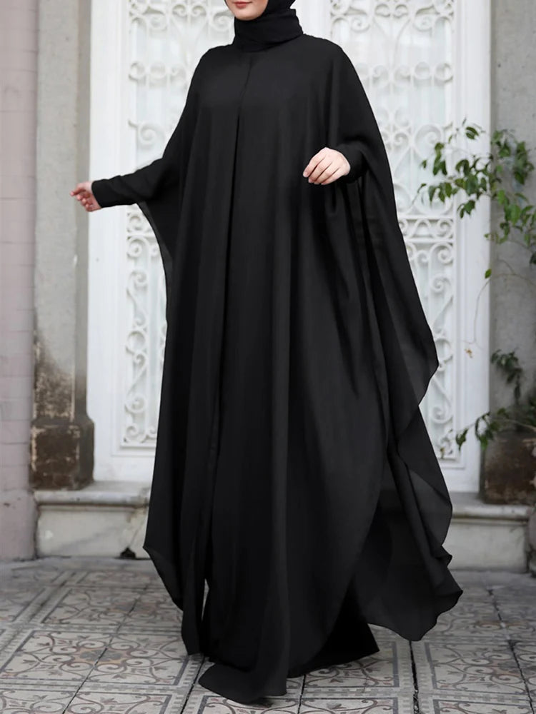 Muslim Dresses Robe Long Sleeve Hijab Vestidos Fashion jilbab Isamic Clothing 2 piece