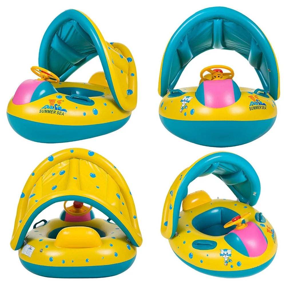 Baby Swimming Pool Float Infant Inflatable Floating Ring Sunshade Baby And Mother Swim Trainer Toy Kids 1-3y