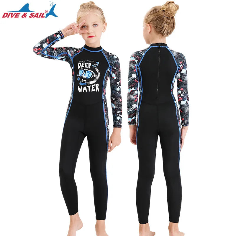 bathing suit sunblock one-piece wetsuit long sleeve boys and girls drifting snorkeling speed dry jellyfish UPF50+