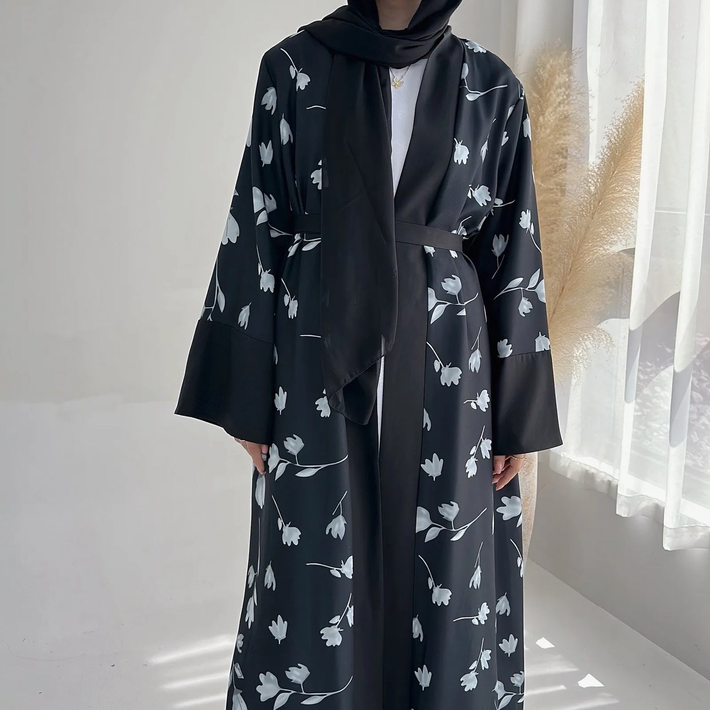 Abaya 2024 New Women's Muslim Clothing Robe Luxury Floral Printed Long  Elegant