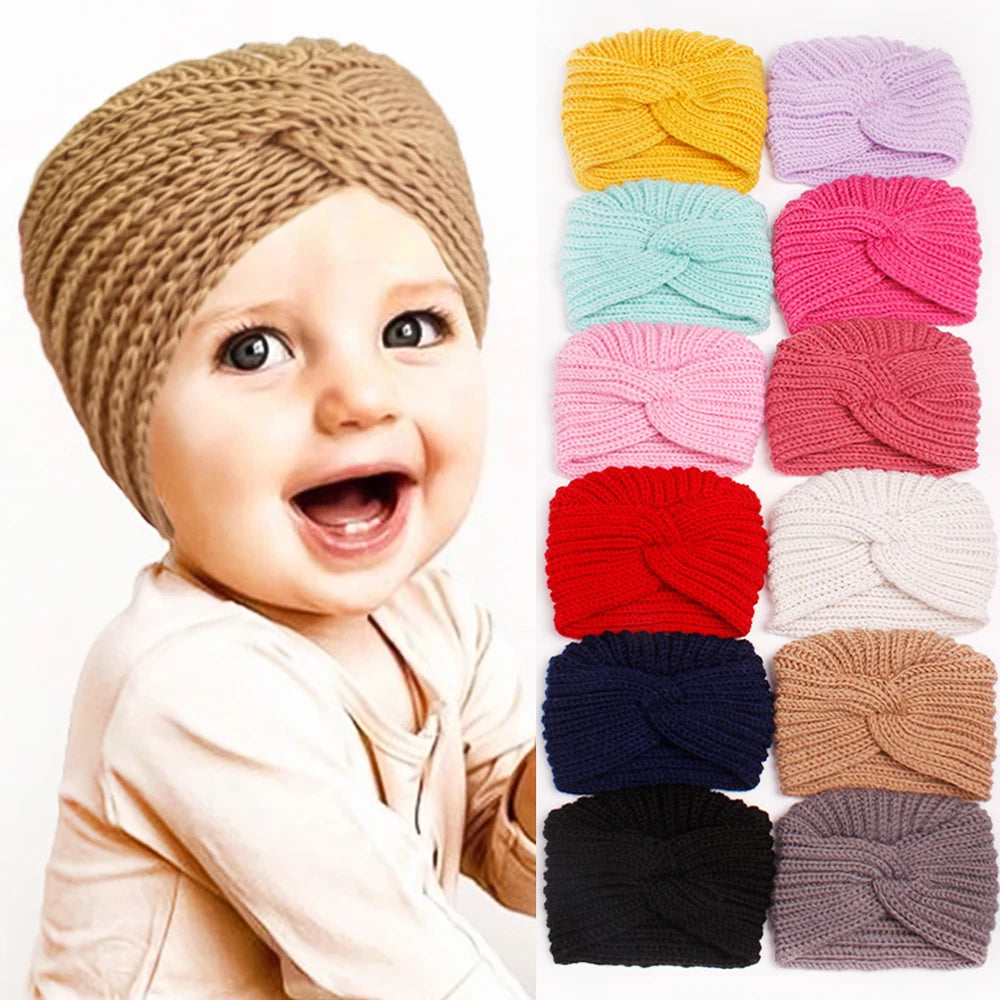 Knitted Newborn Beanie Baby Turban Hats for Girls Boys Toddler  Headwrap Infant Accessories 0-18M