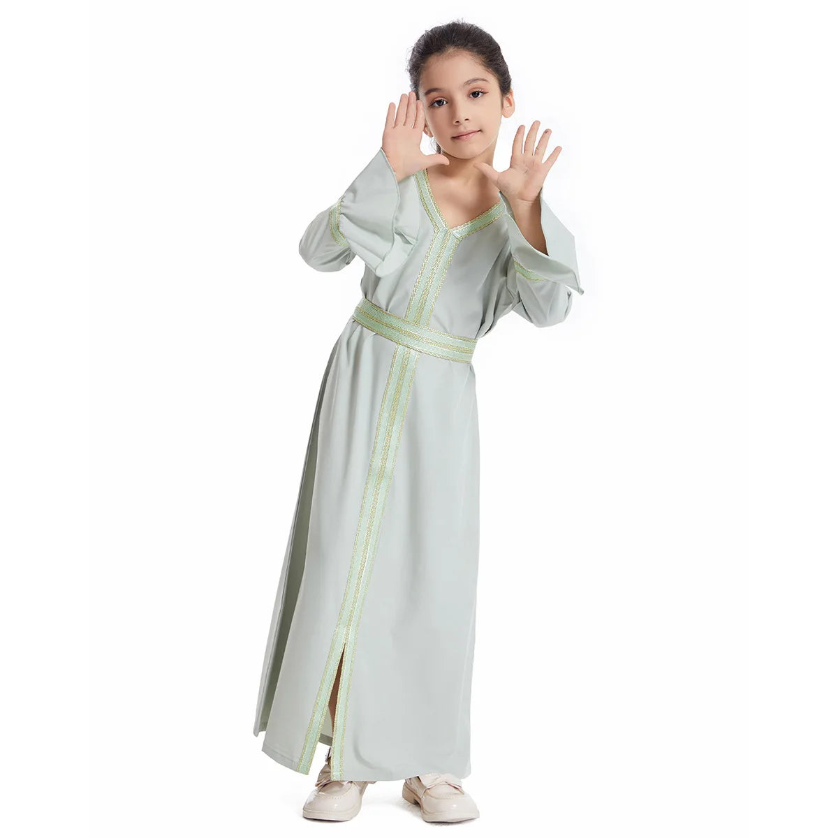 Kids Abaya Dubai Kaftan Muslim Long Dress Flare Sleeve Dresses Girls Casual Robe