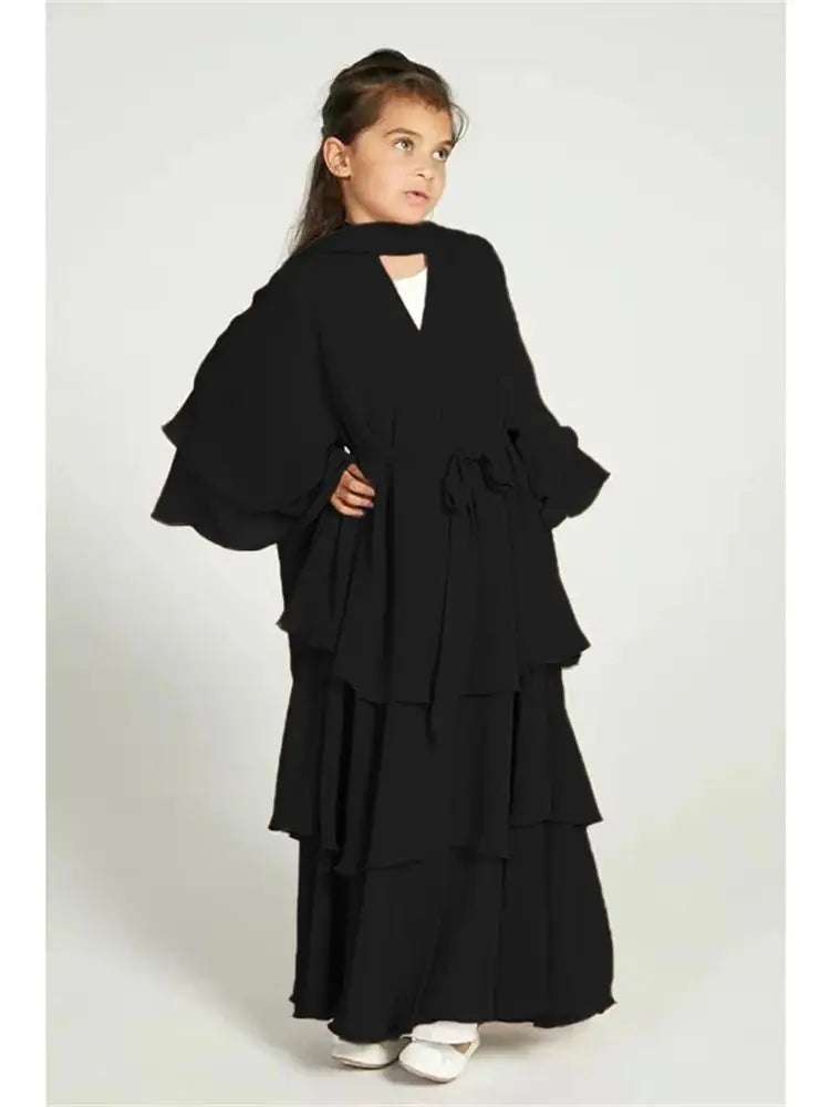 Chiffon Muslim Kids Abaya Girls Set Dubai style