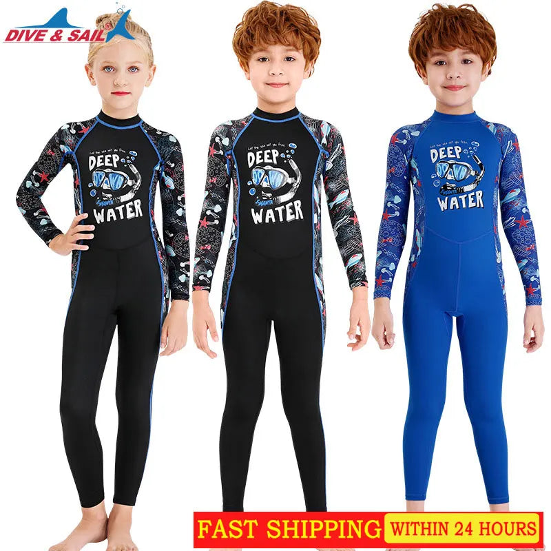 bathing suit sunblock one-piece wetsuit long sleeve boys and girls drifting snorkeling speed dry jellyfish UPF50+