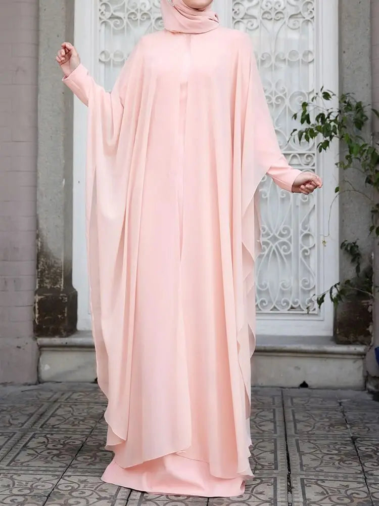 Muslim Dresses Robe Long Sleeve Hijab Vestidos Fashion jilbab Isamic Clothing 2 piece