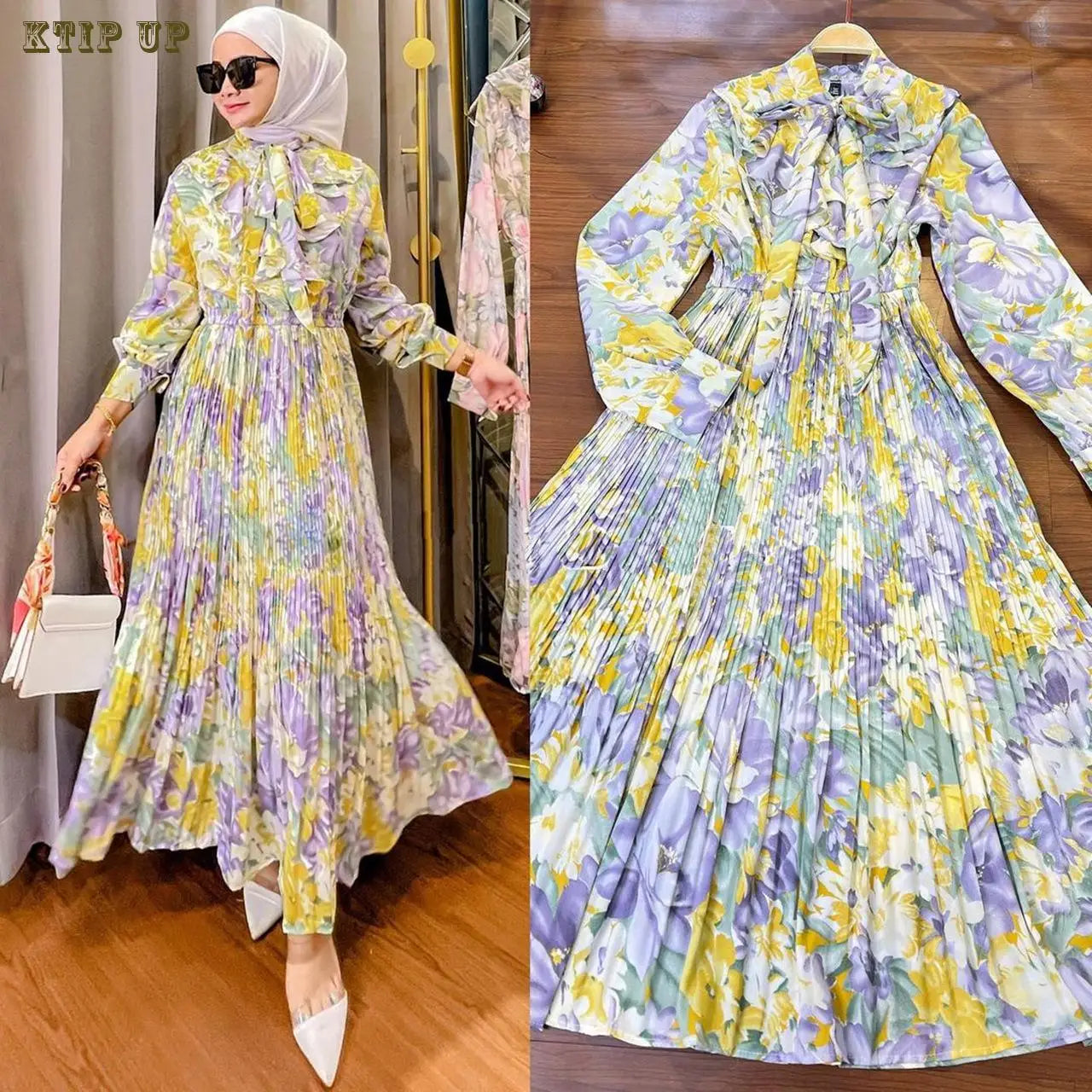 Muslim Fashion Middle Eastern Women's Summer New Print Dress Southeast Asia Malaysia Indonesia Ruffled Skirt Maxi