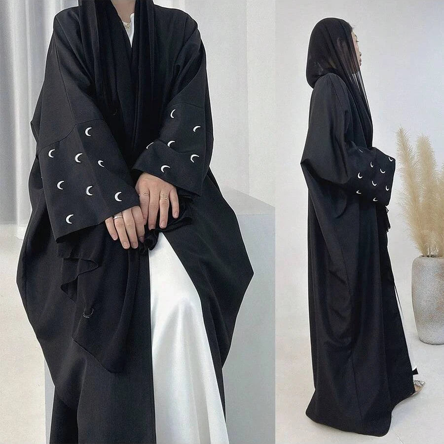 Elegant Humble Moon Embroidery Sleeve Abaya Shawl Cape