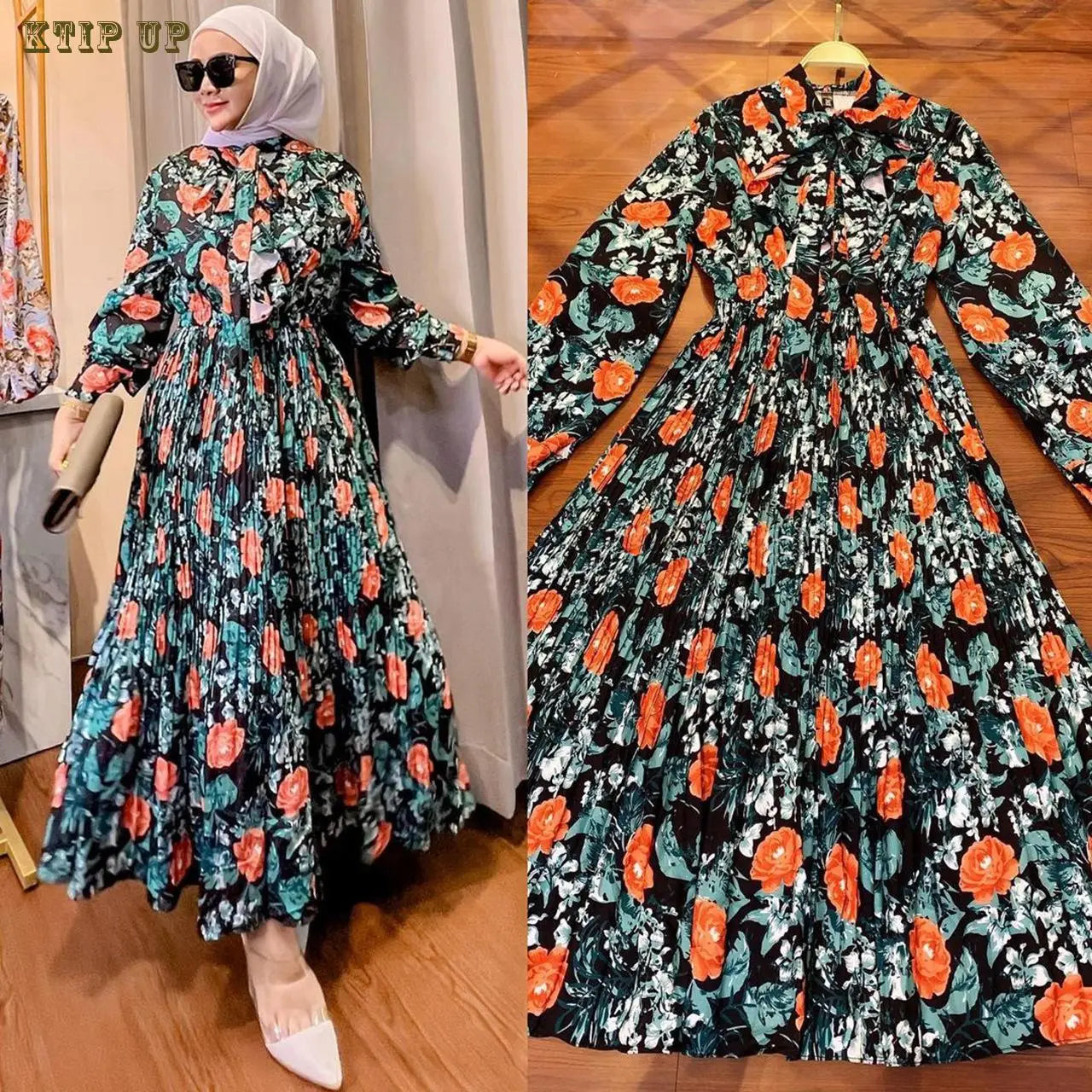 Muslim Fashion Middle Eastern Women's Summer New Print Dress Southeast Asia Malaysia Indonesia Ruffled Skirt Maxi