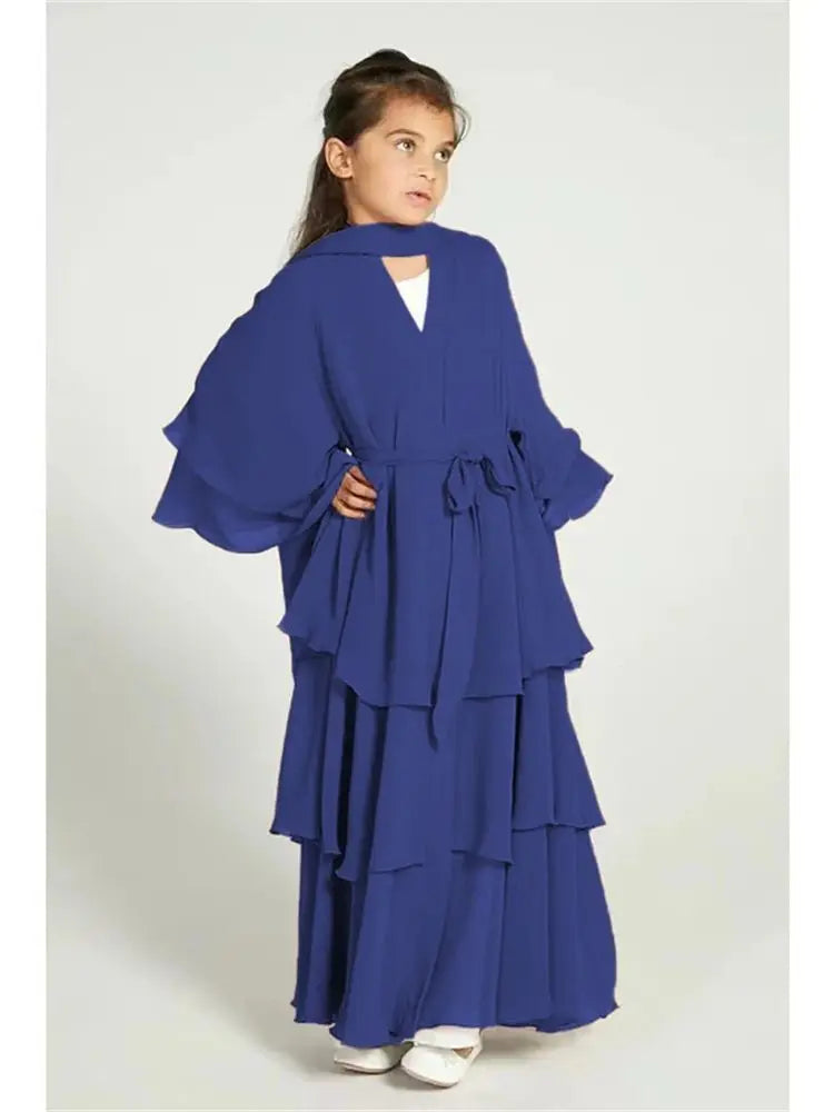 Chiffon Muslim Kids Abaya Girls Set Dubai style