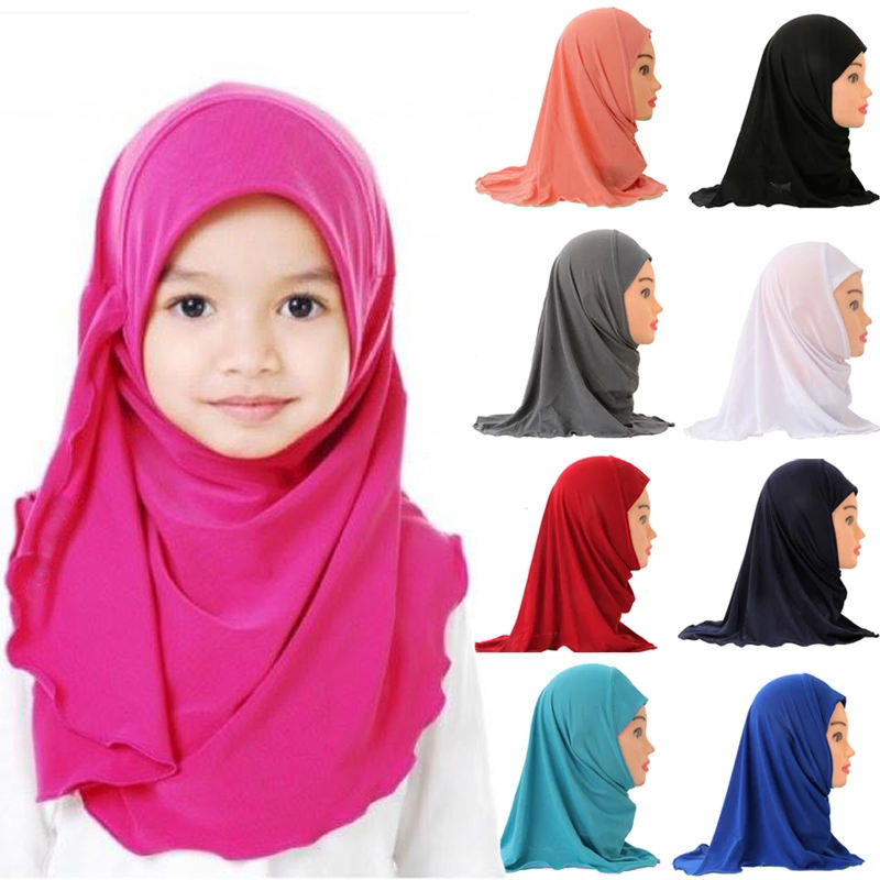 Muslim Girls Kids Hijab Islamic Scarf Shawls Soft and Stretch Material for 2 to 7 years old Girls  50cm Children Hijabs