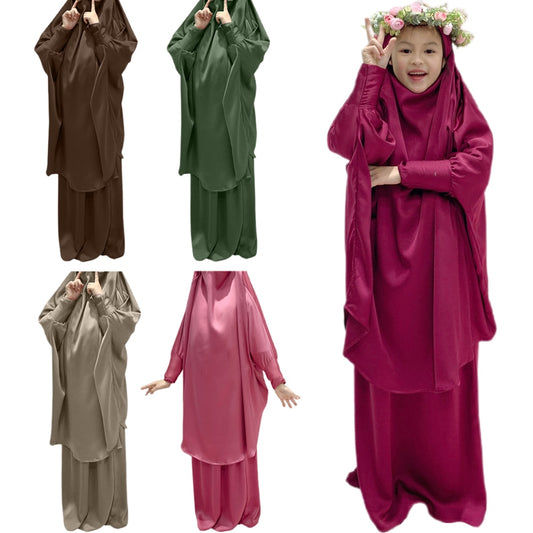 Muslim Childrens Hijab Dress Jilbab Abaya Kid Girls