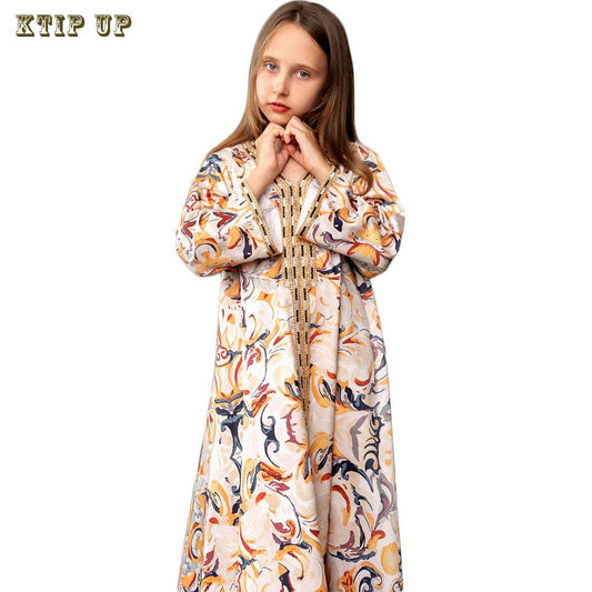 Girls Dress Print Long Sleeve Long Robe