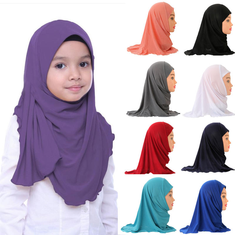 Muslim Girls Kids Hijab Islamic Scarf Shawls Soft and Stretch Material for 2 to 7 years old Girls  50cm Children Hijabs